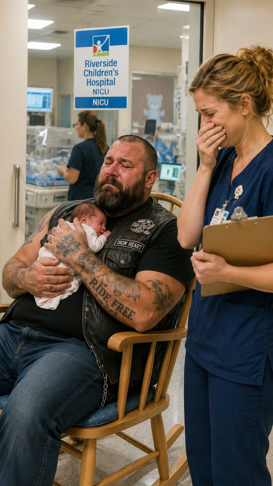 The Entire NICU Fell Silent When a Giant Biker Asked to Hold a Baby No One Had Come to Visit… But After Twelve Hours Without Leaving His Chair—and the Secret Behind the Name Tattooed on His Wrist—No One Ever Looked at Him the Same Way Again